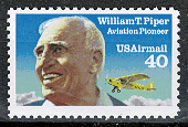 U.S. postage stamp issued in honor of Bill Piper, Sr., with Piper Cub in the background